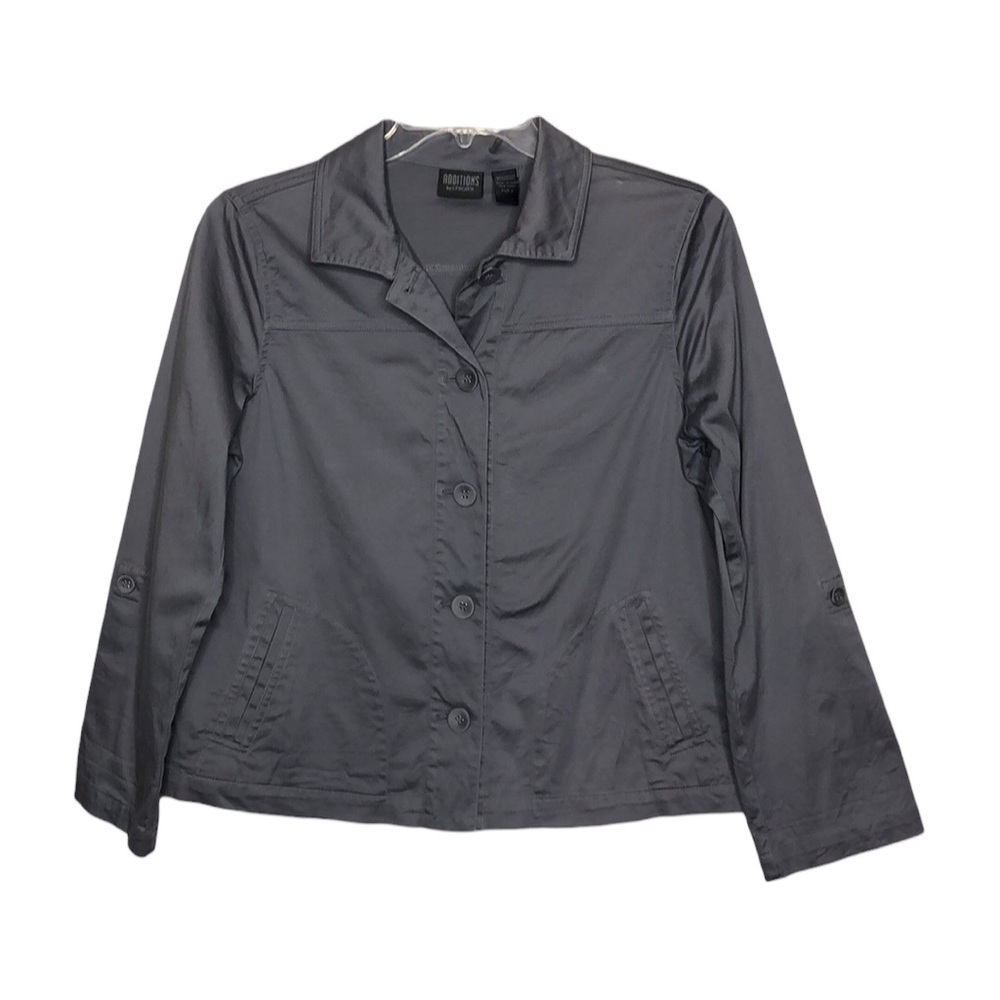 NEW ADDITIONS BY CHICO’S 2 Cotton & Spandex Gray Button Front Jacket w/ Pockets